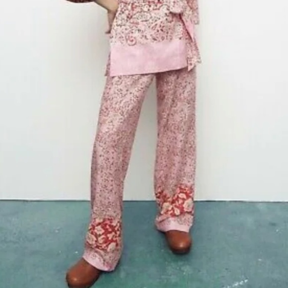 Zara Linen Blend Printed Wide Leg Pants Size Small / Medium - Picture 1 of 13